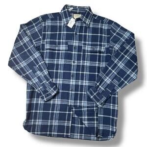 NWT L.L. Bean Traditional Fit Navy Blue Plaid Flannel Shirt 100%Cotton Sz S $115